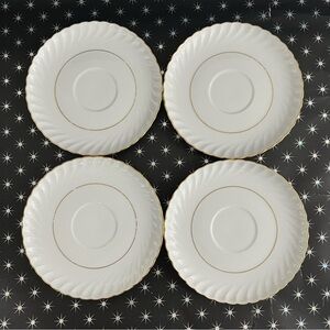 Royal Tettau Annette Set Of 4 Porcelain White With Gold Trim Saucers Only